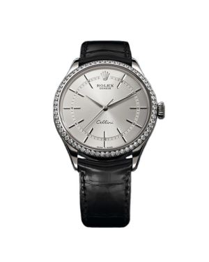 Rolex Cellini Time 18k white gold and black leather