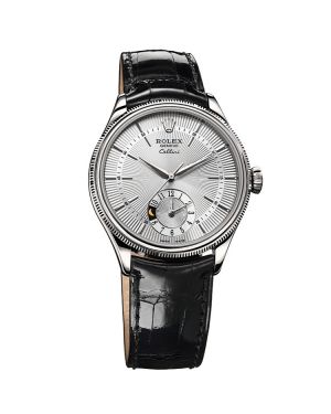 Rolex Cellini Dual Time silvered Dial 18k white Gold